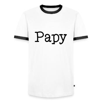 PAPY. FÊTE DES PÈRES. BONNE FÊTE PAPY. JE T'AIME. - T-shirt contrasté Homme - blanc/noir - Devant - AI Model Female 172 light (172cm) & AI Model Male 178 dark (178cm)