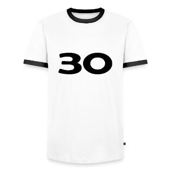 30. 30 YEARS. 30th ANNIVERSARY. 30TH ANNIVERSARY. - Men's Ringer Shirt - white/black - Front - AI Model Female 172 light (172cm) & AI Model Male 178 dark (178cm)