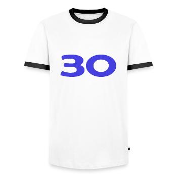 30. 30 YEARS. 30th ANNIVERSARY. 30TH ANNIVERSARY. - Men's Ringer Shirt - white/black - Front - AI Model Female 172 light (172cm) & AI Model Male 178 dark (178cm)