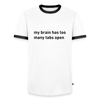 My Brain Has Too Many Tabs Open - Men's Ringer Shirt - white/black - Front - AI Model Female 172 light (172cm) & AI Model Male 178 dark (178cm)