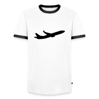 flugzeug_1__f1 - Men's Ringer Shirt - white/black - Front - AI Model Female 172 light (172cm) & AI Model Male 178 dark (178cm)