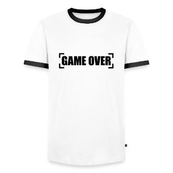 Game Over - Men's Ringer Shirt - white/black - Front - AI Model Female 172 light (172cm) & AI Model Male 178 dark (178cm)