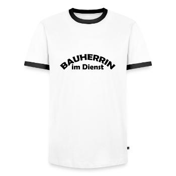 bauherrin im dienst - Männer Kontrast-T-Shirt - Weiß/Schwarz - Vorne - AI Model Female 172 light (172cm) & AI Model Male 178 dark (178cm)