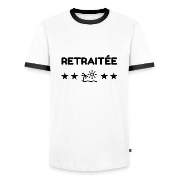 Ruhestand / Rentner / Rentnerin / Rente - Männer Kontrast-T-Shirt - Weiß/Schwarz - Vorne - AI Model Female 172 light (172cm) & AI Model Male 178 dark (178cm)