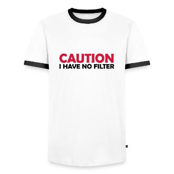 attention pas de citation de filtre - T-shirt contrasté Homme - blanc/noir - Devant - AI Model Female 172 light (172cm) & AI Model Male 178 dark (178cm)