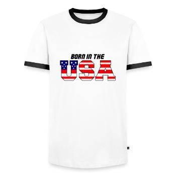 usa born in the 3 - Männer Kontrast-T-Shirt - Weiß/Schwarz - Vorne - AI Model Female 172 light (172cm) & AI Model Male 178 dark (178cm)