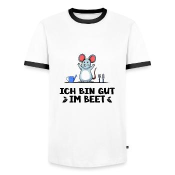 Garten Gärtner "Feldmaus gut im Beet" Gartenarbeit - Männer Kontrast-T-Shirt - Weiß/Schwarz - Vorne - AI Model Female 172 light (172cm) & AI Model Male 178 dark (178cm)