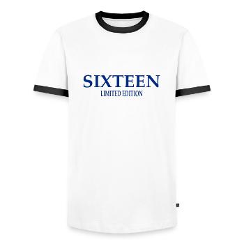 16e anniversaire 16 ans seize - T-shirt contrasté Homme - blanc/noir - Devant - AI Model Female 172 light (172cm) & AI Model Male 178 dark (178cm)