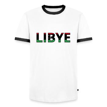 Drapeau Libye - T-shirt contrasté Homme - blanc/noir - Devant - AI Model Female 172 light (172cm) & AI Model Male 178 dark (178cm)