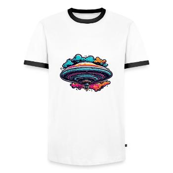 Alien / Spaceship / UFO / Area 51 / All / Mars - Men's Ringer Shirt - white/black - Front - AI Model Female 172 light (172cm) & AI Model Male 178 dark (178cm)