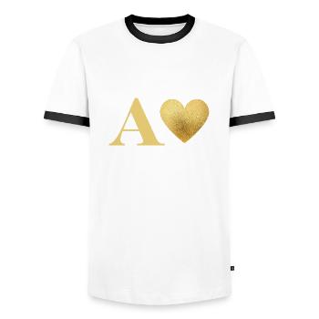 Brief mit goldenem Herz - Männer Kontrast-T-Shirt - Weiß/Schwarz - Vorne - AI Model Female 172 light (172cm) & AI Model Male 178 dark (178cm)