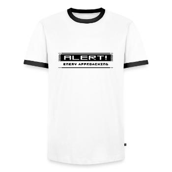 8Bit Alarm - Männer Kontrast-T-Shirt - Weiß/Schwarz - Vorne - AI Model Female 172 light (172cm) & AI Model Male 178 dark (178cm)