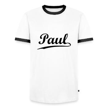 paul - Men's Ringer Shirt - white/black - Front - AI Model Female 172 light (172cm) & AI Model Male 178 dark (178cm)