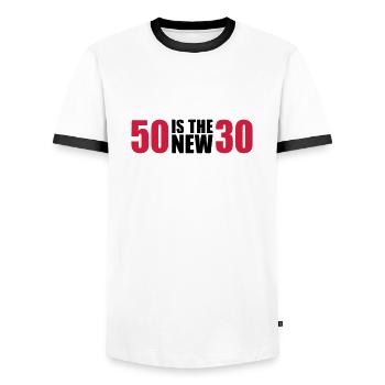 50 Birthday - Men's Ringer Shirt - white/black - Front - AI Model Female 172 light (172cm) & AI Model Male 178 dark (178cm)