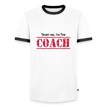 Trust me, I'm the COACH, any colours - Männer Kontrast-T-Shirt - Weiß/Schwarz - Vorne - AI Model Female 172 light (172cm) & AI Model Male 178 dark (178cm)