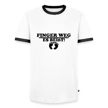 finger weg, es beißt - Männer Kontrast-T-Shirt - Weiß/Schwarz - Vorne - AI Model Female 172 light (172cm) & AI Model Male 178 dark (178cm)