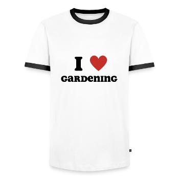 I Love Gardening - Männer Kontrast-T-Shirt - Weiß/Schwarz - Vorne - AI Model Female 172 light (172cm) & AI Model Male 178 dark (178cm)