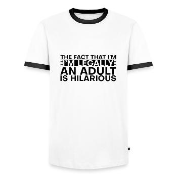 The Fact That I'm Legally An Adult Is Hilarious 2 - Männer Kontrast-T-Shirt - Weiß/Schwarz - Vorne - AI Model Female 172 light (172cm) & AI Model Male 178 dark (178cm)