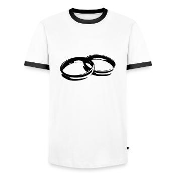 Golden Wedding Wedding Marriage Engagement Bride 3 - Men's Ringer Shirt - white/black - Front - AI Model Female 172 light (172cm) & AI Model Male 178 dark (178cm)