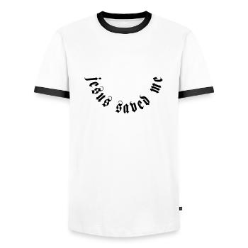 Jésus m’a sauvé la motivation - T-shirt contrasté Homme - blanc/noir - Devant - AI Model Female 172 light (172cm) & AI Model Male 178 dark (178cm)