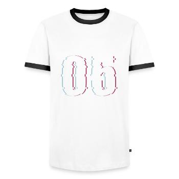 Fünf 5 Five 05 Zahl Effekt Verzerrt Nummer - Männer Kontrast-T-Shirt - Weiß/Schwarz - Vorne - AI Model Female 172 light (172cm) & AI Model Male 178 dark (178cm)