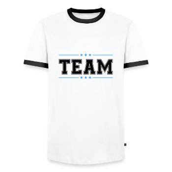 Team 02 - Men's Ringer Shirt - white/black - Front - AI Model Female 172 light (172cm) & AI Model Male 178 dark (178cm)