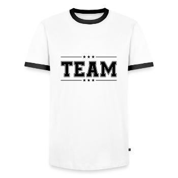 Team 01 - Men's Ringer Shirt - white/black - Front - AI Model Female 172 light (172cm) & AI Model Male 178 dark (178cm)
