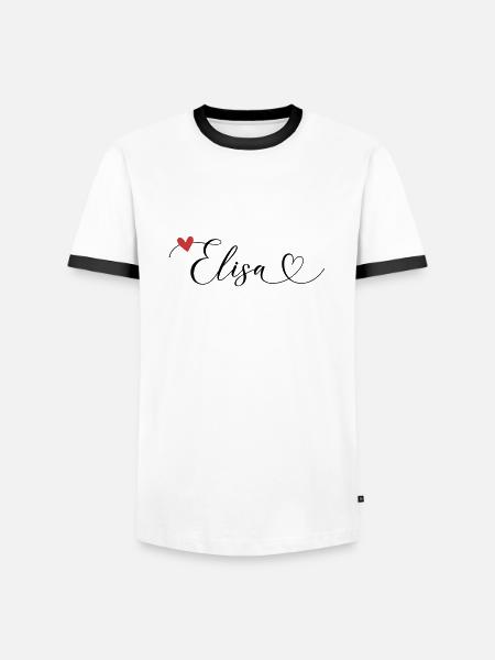 Elisa Apellido Nombre Caligrafía Corazón - Camiseta contraste hombre - blanca/negro