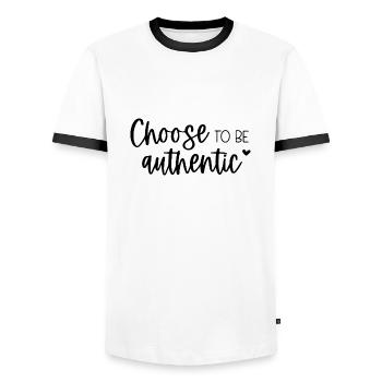 Choisissez d’être authentique Message inspirant - T-shirt contrasté Homme - blanc/noir - Devant - AI Model Female 172 light (172cm) & AI Model Male 178 dark (178cm)