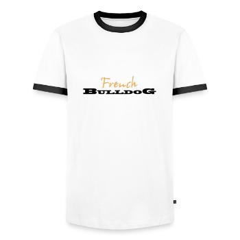 French Bulldog Logo - Männer Kontrast-T-Shirt - Weiß/Schwarz - Vorne - AI Model Female 172 light (172cm) & AI Model Male 178 dark (178cm)