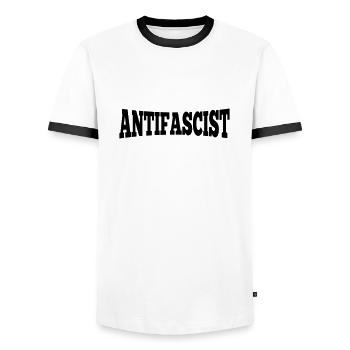 Antifascist - Antifaschist - Männer Kontrast-T-Shirt - Weiß/Schwarz - Vorne - AI Model Female 172 light (172cm) & AI Model Male 178 dark (178cm)