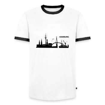 Skyline Hamburg - Männer Kontrast-T-Shirt - Weiß/Schwarz - Vorne - AI Model Female 172 light (172cm) & AI Model Male 178 dark (178cm)