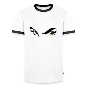 Rainbow 34w - Augen - Gesicht - face - Männer Kontrast-T-Shirt - Weiß/Schwarz - Vorne - AI Model Female 172 light (172cm) & AI Model Male 178 dark (178cm)