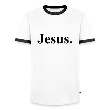 Jesus. - Men's Ringer Shirt - white/black - Front - AI Model Female 172 light (172cm) & AI Model Male 178 dark (178cm)