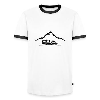 Reise - Auto Anhänger - Männer Kontrast-T-Shirt - Weiß/Schwarz - Vorne - AI Model Female 172 light (172cm) & AI Model Male 178 dark (178cm)