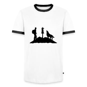 Wandern, Wanderer, Wolf und Berg - Männer Kontrast-T-Shirt - Weiß/Schwarz - Vorne - AI Model Female 172 light (172cm) & AI Model Male 178 dark (178cm)