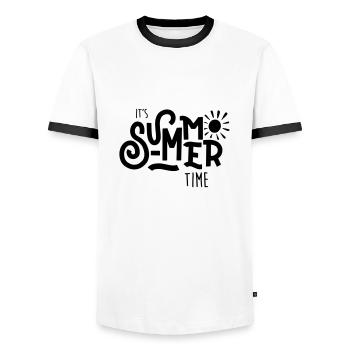 It's summer time - Men's Ringer Shirt - white/black - Front - AI Model Female 172 light (172cm) & AI Model Male 178 dark (178cm)