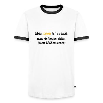Einer Löwin - Männer Kontrast-T-Shirt - Weiß/Schwarz - Vorne - AI Model Female 172 light (172cm) & AI Model Male 178 dark (178cm)