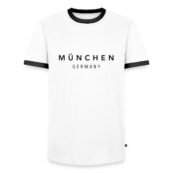 MÜNCHEN - Männer Kontrast-T-Shirt - Weiß/Schwarz - Vorne - AI Model Female 172 light (172cm) & AI Model Male 178 dark (178cm)