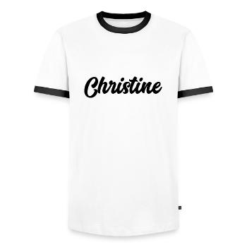 Christine Custom Text Birthday Name - Men's Ringer Shirt - white/black - Front - AI Model Female 172 light (172cm) & AI Model Male 178 dark (178cm)
