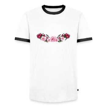 Fleurs - T-shirt contrasté Homme - blanc/noir - Devant - AI Model Female 172 light (172cm) & AI Model Male 178 dark (178cm)