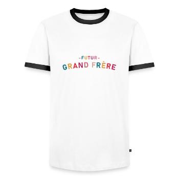Futur Grand Frère - Annonce Grossesse Bébé - T-shirt contrasté Homme - blanc/noir - Devant - AI Model Female 172 light (172cm) & AI Model Male 178 dark (178cm)