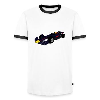Formel Rennwagen Bulle - Männer Kontrast-T-Shirt - Weiß/Schwarz - Vorne - AI Model Female 172 light (172cm) & AI Model Male 178 dark (178cm)