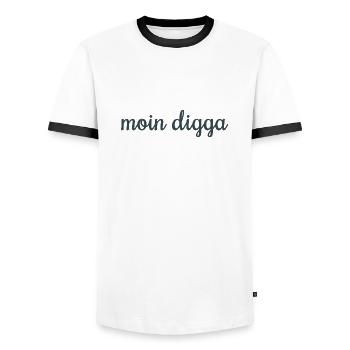 Moin Digga! - Männer Kontrast-T-Shirt - Weiß/Schwarz - Vorne - AI Model Female 172 light (172cm) & AI Model Male 178 dark (178cm)