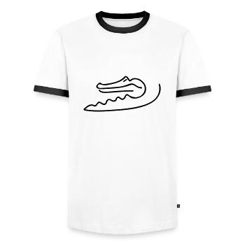 Alligator Line Art - Minimaliste - T-shirt contrasté Homme - blanc/noir - Devant - AI Model Female 172 light (172cm) & AI Model Male 178 dark (178cm)