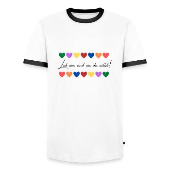 Liebe wen und wie du willst - Männer Kontrast-T-Shirt - Weiß/Schwarz - Vorne - AI Model Female 172 light (172cm) & AI Model Male 178 dark (178cm)