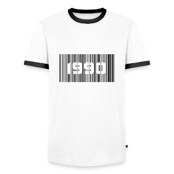 Year of birth Birthday Born In 1990 - Made in 1990 - Men's Ringer Shirt - white/black - Front - AI Model Female 172 light (172cm) & AI Model Male 178 dark (178cm)