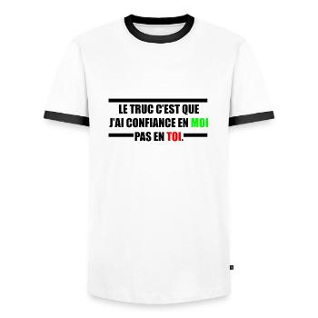 PAS CONFIANCE - T-shirt contrasté Homme - blanc/noir - Devant - AI Model Female 172 light (172cm) & AI Model Male 178 dark (178cm)
