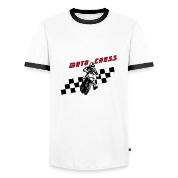 Course de motocross - T-shirt contrasté Homme - blanc/noir - Devant - AI Model Female 172 light (172cm) & AI Model Male 178 dark (178cm)