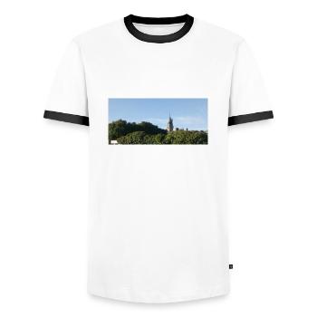 View of Sligo Courthouse, Ireland. - Men's Ringer Shirt - white/black - Front - AI Model Female 172 light (172cm) & AI Model Male 178 dark (178cm)